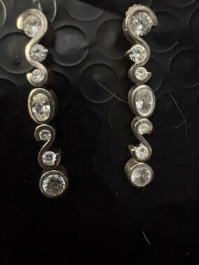 Sterling Silver 925 VTG Dangle Earrings CZ bezel set Earrings